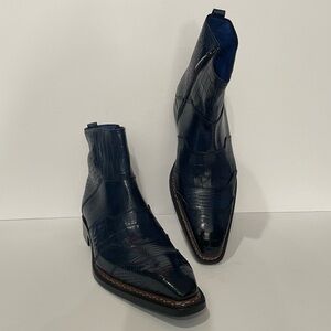 Emilio Franco boot navy Point toe leather calf croc/snake print
